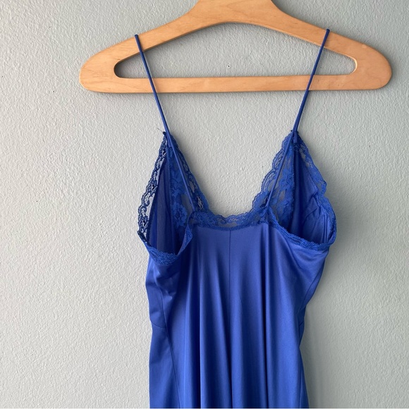 Vae Mode | Vintage 80s Cobalt Blue Lace Front Long Slip Dress Lingerie Nightgown - Picture 8 of 14